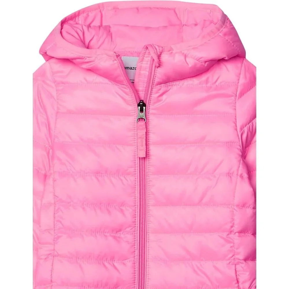 🆕Girls Neon Pink Lightweight Water Resistant Hooded Puffer Jacket Winter Coat